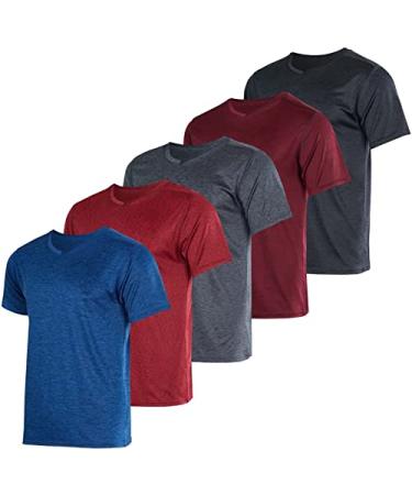 5 Pack: Mens V-Neck Dry-Fit Moisture Wicking Active Athletic Tech Performance T-Shirt 3X-Large Set 9