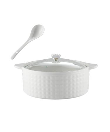 Big ceramic soup bowl with lid soup bowls with handle and lid made of porcelain ceramic oven microwave kitchen for fruit salad dessert-white 2000ml