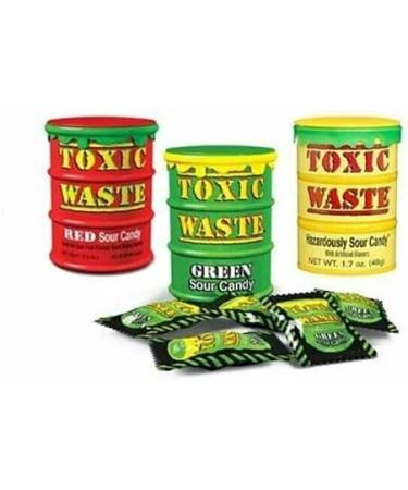 Halloween Trick or Treat Sweets Candy Mix - Toxic Waste Mix of 3 Tubs with Different Flavours of Red Sour Candy Green Sour Candy and Yellow Sour Candy - Buy Online on GoSupps.com