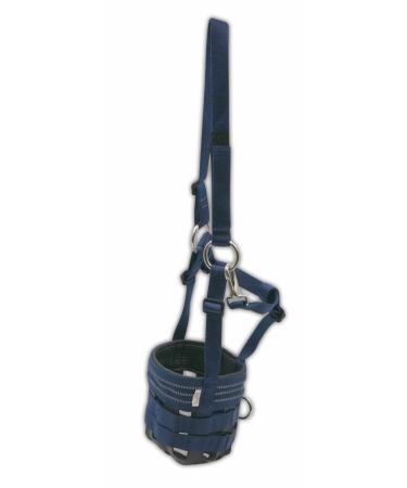 AMKA muzzle feeding stop for horses with rubber insert headpiece infinitely adjustable dark blue sizes according to size table