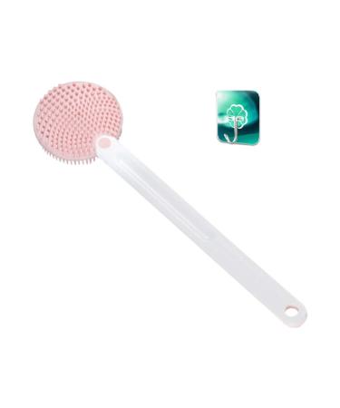 Soft Silicone Back Scrubber Shower Bath Body Brush with Long Handle Silicone Shower Body Brush & Hair Scalp Massager Shampoo Brush Exfoliating Body Scrubber Hair Dandruff Shampoo Brush(Pinkwhite)