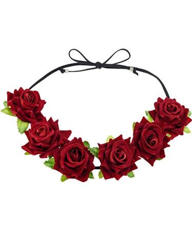 Lystaii Rose Headband Red Rose Flower Crown Woodland Hair Wreath for Valentines's Day Halloween Festival Cosplay