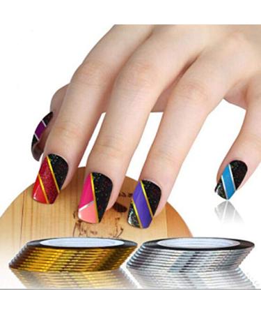 10 Rolls Gold/Silver Glitter Nail Striping Tape Set with Dispenser - Self-Adhesive Nail Art Foil for DIY Designs - Buy Online on GoSupps.com