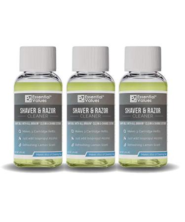 3 PACK Essential Values 1 Fl OZ Shaver & Razor Cleaner (Concentrate), 1 Bottle MAKES 3 Refills / 16 FL OZ of Refillable Solution | Replacement for Cartridge Refills - Made in USA 16 Fl Oz (Pack of 3)