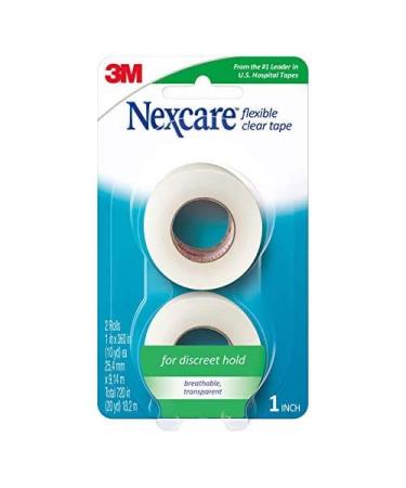 Nexcare Flexible Clear Tape, Tough, Its clear, Stretchy Design Conforms To Hard To Tape Areas, 1-Inch x 10-Yards (Pack of 2) Tape Rolls 2 Count (Pack of 1)