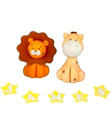 Personalised Animals Cake Toppers Set - Edible Jungle Lion Elephant Kids Cupcake Decorations with an Edible Glue - Set of 2 Birthday Party Supplies - Buy Online on GoSupps.com