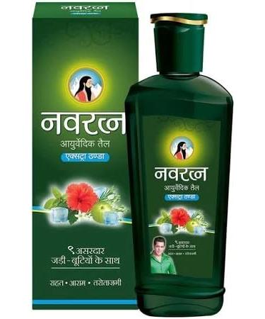 Navratna Ayurvedic hair oil 90 ml extra cool hair oil with 9 herbs against headaches stress insomnia and fatigue with Kajal sticker cooling and relaxing
