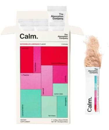 Calm Drink Mix - Relaxation Aid with Magnesium, Ashwagandha, L-Theanine, & Vitamin D - Supports Cortisol Regulation and Mood for Men & Women - Watermelon Lemonade Flavor 7 Sticks 7 Pack