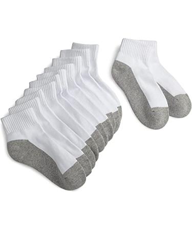 Jefferies Socks Big Boys' Seamless-Toe Quarter Athletic Socks (Pack of 6) Medium White/Grey