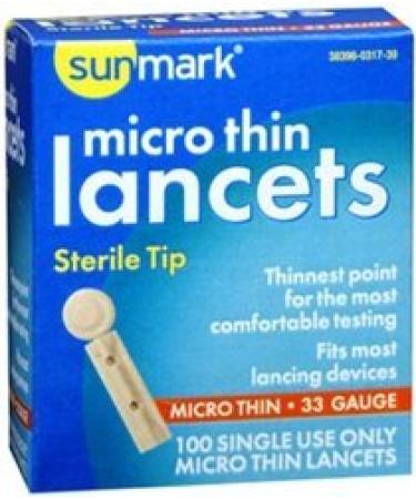 Sunmark Micro Thin Lancets 33 Gauge - 100 ct