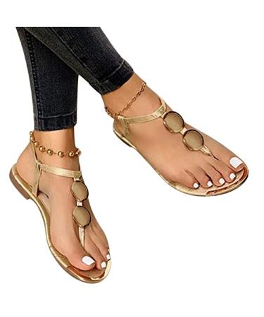 Orthopedic Sandals for Women Wide Width Sandals Outdoor Beach Sandals Strappy Shoes Wedge Jeweled Womens Sandals Z1-gold 8