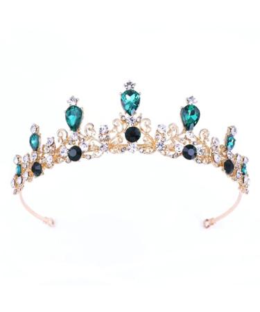YOVECATHOU Rhinestone Princess Tiara Hair Band Bridal Wedding Prom Crown Headband For Little Girl Big Kid Costume Party Accessories (Green)