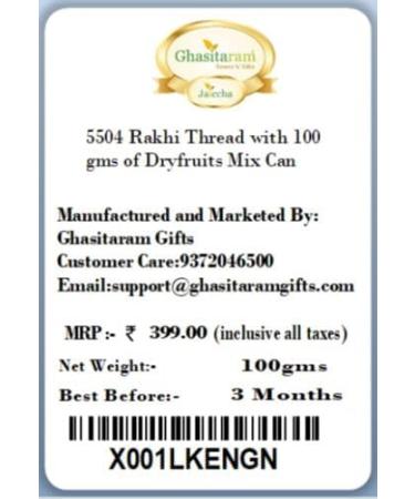 Ghasitaram Gifts Rakhis Online for Brother- 5504 Rakhi Thread with 100 GMS of Dryfruits Mix Can Rakhi with 100 gms of Dryfruits Mix Can - Buy Online on GoSupps.com