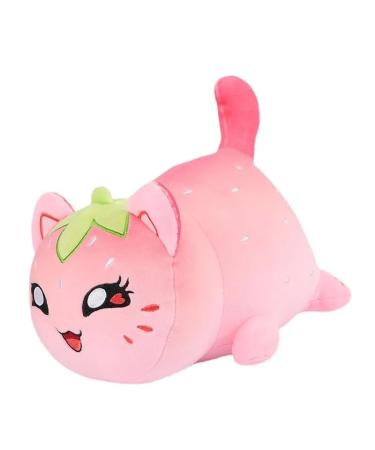 LAIBUY Cat Plush Pillow Soft Kawaii Kitten Anime Plushie Hugging Pillow Cute Stuffed Cat Animal Plush Toys Suitable Kids Boys Girls and Her Birthday Christmas Day Gifts (Strawberries)