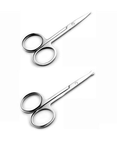 Stainless steel beauty tools  make-up scissors  safety nose scissors  eyebrow scissors (Two piece set (straight + round))