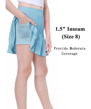 Girls Tennis Skirt - Athletic Golf Cheer Skort with Pockets, Pleated Elastic Design - Light Blue, Size 10 Years - Buy Online on GoSupps.com