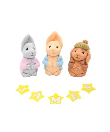 SugArt Rabbit Edible Cake Toppers - Set of 3 | Handmade Rabbit Cake Decorations for Birthdays Baby Showers | Perfect on Fondant Cream & Icing Cakes