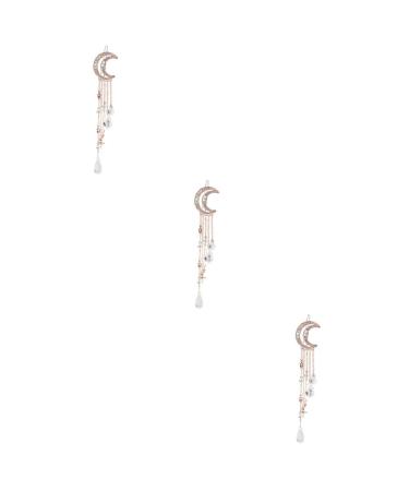 minkissy Wedding girl headpiece wedding barrette tassel hair pin bridal hairpin bead tassel barrette crystal charms hair clip tassel drop hairpin wedding headdress pendant moon Crystal