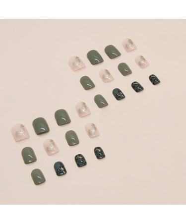 Shop Short Square Press On Nails - Green Glitter & Leopard Designs | Full Cover Acrylic False Nails for Women - Glossy Glue-On Style 10 - Buy Online on GoSupps.com