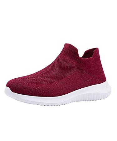 Gyouanime Casual Shoes Women Slouch Pull on Sneakers for Sports 2021 Breathable mesh Running Shoes for Ladies Casual Workout Shoes Red 7