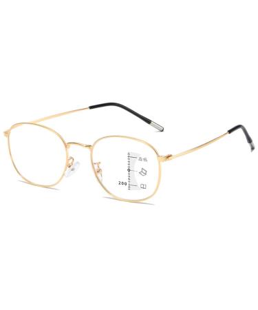 Koosufa fashion round progress reading glasses progressive multifocus anti-blue light men ultra light metal frame workplace glasses reading aid 1.0 1.5 2.5 3.0 3.5 4.0 1x gold 1.5 x