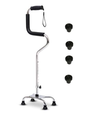 Adjustable Quad Cane Mobility Aid Walking Cane Sit to Stand Walker 4 Foot Base 2 Foam Handles Aluminum Crutches for Men Women and Seniors