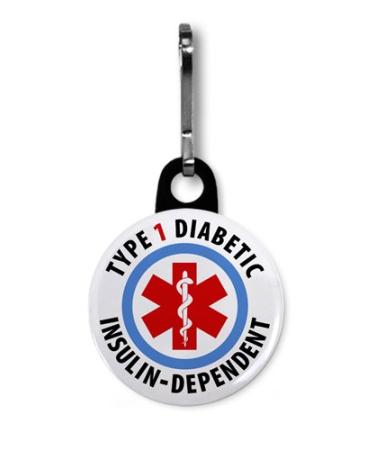 TYPE 1 DIABETIC Insulin Dependent Medical Alert 1 Black Zipper Pull Charm