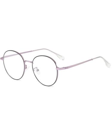 Wcxixo Stylish Round Frame Reading Glasses Blue Light Blocking Alloy Frame Lightweight Computer Reader 2.25x Purple