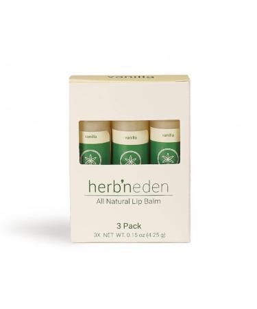 Herb N Eden Vanilla Lip Balm Pack of 3 | Moisturizing and Soothing for Dry Chapped Lips | 100% Natural Ingredients | Essential Oils