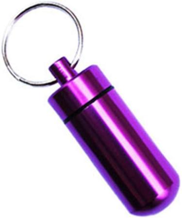 Purple Pill Organizer Mini Pill Box Metal Pill Box Emergency Medicine Drug Box Tank with Keychain Case Stainless Steel for Outdoor Travel Waterproof Case Outdoor Camping Hiking Traveling Pill Organiz