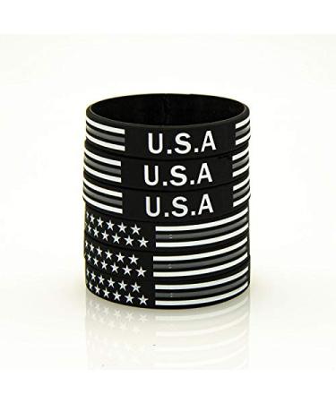 BRANDWINLITE Silicone Rubber Wristbands Bracelets With Red line American Flag Blue,Blue Line American Power Eagle Black and White Line Army Green for American Patriots, Army and Sport Fans 6pcs/Gray Adult/8