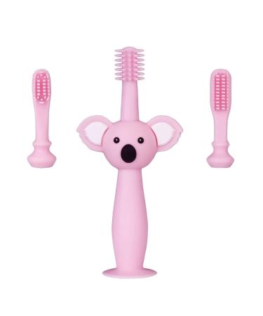 Baby toothbrush toddler toothbrush baby toothbrush with 2 PCs replacement heads silicone children's toothbrush for children from 0 to 3 years of age children's toothbrush for cleaning baby teeth and toothache pink
