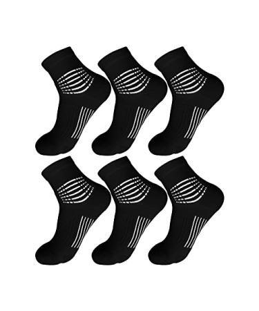 JDQ Ankle Compression socks- 15-20mmHg & 20-30mmHg Low Cut Athletic Running Socks for women & men Large 6 Pairs-l-black