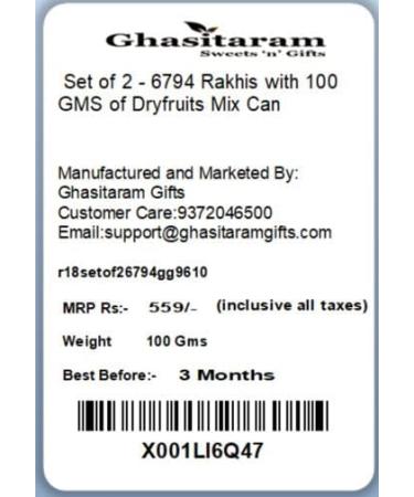Ghasitaram Gifts Rakhi for Brother Rakhis Online - Set of 2-6794 Rakhis with 100 GMS of Dryfruits Mix Can 2 Rakhi with 100 gms of Dryfruits Mix Can - Buy Online on GoSupps.com