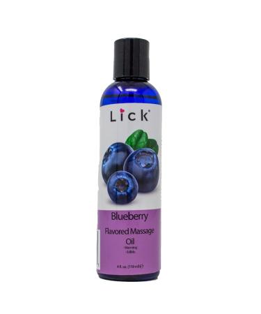 Lick Blueberry Flavored Edible Massage Oil Infused with Vitamin E Sweet Almond and Coconut Oil Skin and Body Safe Non-Sticky Vegan Portable Travel-Ready Bottle 4 oz 4 Fl Oz (Pack of 1)