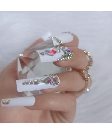 ZYBUXY Luxury Coffin Fake Nails - 24pcs White Press On Nails for Women & Girls | Full Cover Acrylic False Nails - Beach Ready - Buy Online on GoSupps.com