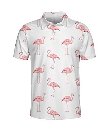 Watercolor Pink Flamingo Polo Shirts for Men Women Men's Golf Shirts Short Sleeve, Lightweight Bowling Polos Multi Color X-Large