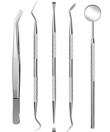 Plaque Remover for Teeth Cleaning Kit 5pcs Tatar and Calculus Removal Dental Mirror Dentist Care Set Stainless Steel Dental Tools for Personal and Home Use