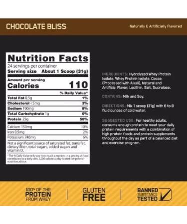 Gold Standard 100% Isolate | Hydrolyzed & Ultra-Filtered Whey Protein Isolate | 25g Protein 5.5g Naturally Occurring BCAAs 4.3g Glutamine | Gluten Free Low Carb Low Fat | 24 Servings (Chocolate Bliss 1.64LB) Chocolate 1.64LB - Buy Online on GoSupps.com