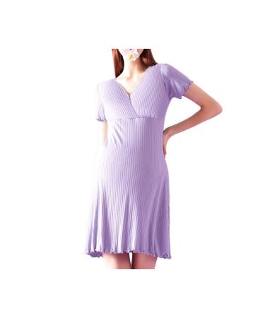 yuny Women s Maternity Nightdress Breastfeeding Nightgown Nursing Nightwear Nightshirt Stylish women s pajamas Purple 3XL