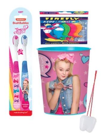 Jojo Siwa Just Dance Girl's Oral Hygiene Bundle Include 2pk Soft Manual Toothbrush & Mouthwash Rinse Cup! Plus Bonus Flossers and Tooth Necklaces as Visual Aid Reminder!
