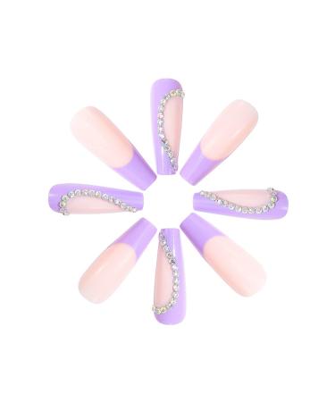 Brishow Purple French Artificial Press-On Nails - 24 Piece Crystal Ballerina Acrylic Set for Women & Girls - Buy Online on GoSupps.com