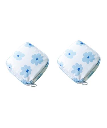 Cabilock storage pocket 2 pieces cosmetics physiological pad diaper teen care period make-up key bags women travel blue menstrual napkin base blue flower with white backgroundx2st 12.5x12cmx2pcs