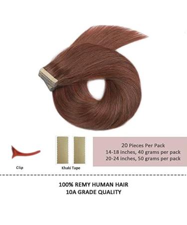 Hotlulana 20 Inch Dark Red Brown Tape Extensions - 100% Real Human Hair 50g 20pcs Invisible Skin Weft #33 - Buy Online on GoSupps.com