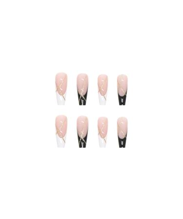 Justotry 24 Pieces Black & White French Press on Nails - Ballerina Coffin Fake Nails for Women | Long-lasting & Easy to Apply - Buy Online on GoSupps.com