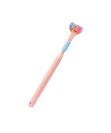 3-page toothbrush soft bristles macaron toothbrush sensory toothbrush autism children triple-angle toothbrush creative travel toothbrush for dental care gum care rose (1 Pack)