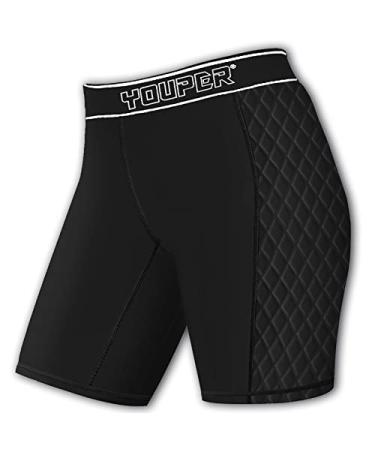 Youper Youth Girls Classic Compression Softball Sliding Shorts, Padded Softball Sliders Black/White Large