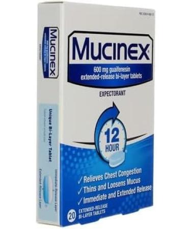 Mucinex Expectorant 12-Hour Extended Release Tablets - 20ct, 600mg Guaifenesin for Chest Congestion Relief - Buy Online on GoSupps.com