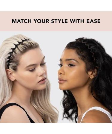 Kitsch Zig Zag Headbands - Men & Women's Recycled Plastic Hair Bands | Classic 90s Style | Wavy Headband with Teeth | 2pc Set in Black & Tort - Buy Online on GoSupps.com