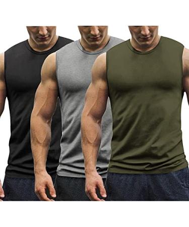 COOFANDY Men's 3 Pack Workout Tank Tops Gym Muscle Tee Bodybuilding Fitness Sleeveless T Shirts 01-black/Medium Grey/Army Green Medium